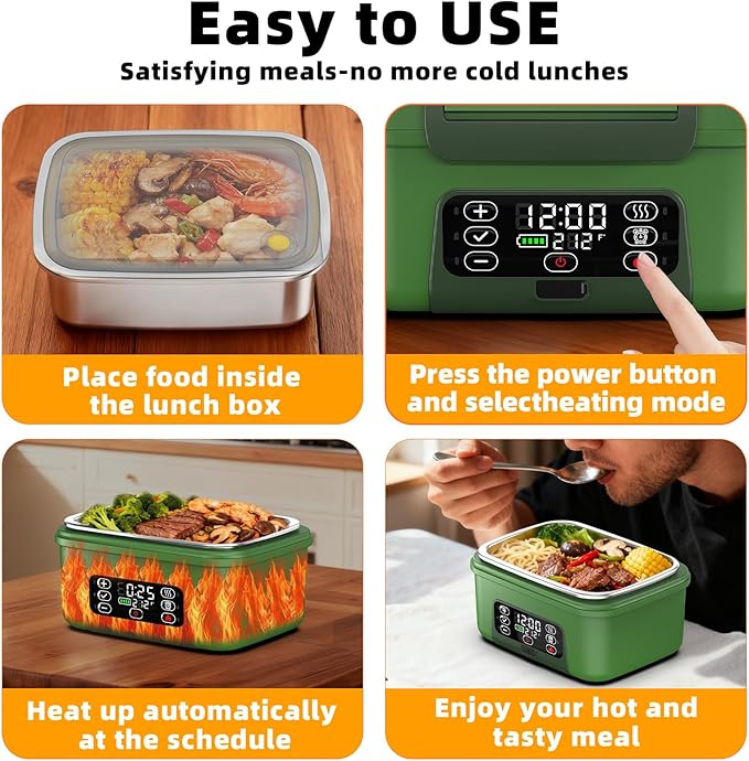 XL 6.3-Cups Cordless Electric Heated Lunch Box for Adults, 20000mAh Rechargeable Battery Powered Smart Self Heating Lunchbox for Men Women, 100W Food Warmer for Trucks Driver Travel Office Worker