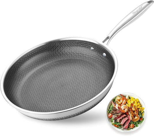 Frying Pans Nonstick, 11??Hybrid Stainless Steel Non Stick Frying Pans for Kitchen and Camping - Nonstick Cookware - Dishwasher and Oven Safe Skillet for Induction Gas Ceramic.