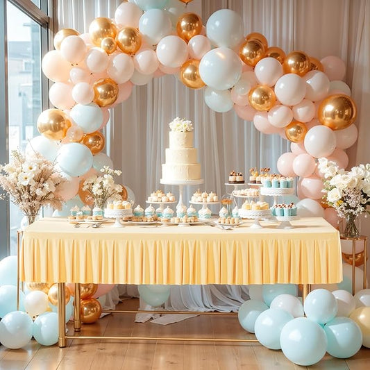 Wish Care Champagne Spandex Table Clothes for 6 Foot Rectangle Tables Wrinkle Free Ruffle Tablecloth 6ft Stretch Fitted Table Cover Skirt for Wedding Birthday Parties Banquet Dining Outdoor Tablecloth