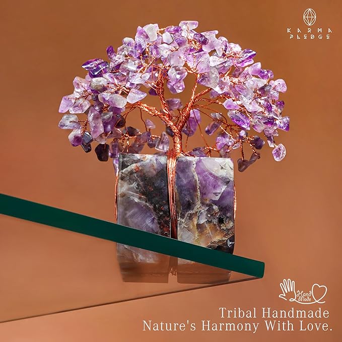 Crystal Tree of Life for Home and Office Decor, Handmade Raw Crystal Base Amethyst Chakra Healing Crystal Tree for Positive Energy, Money, Good Luck, Christmas D챕cor, Birthday Gifts for Women