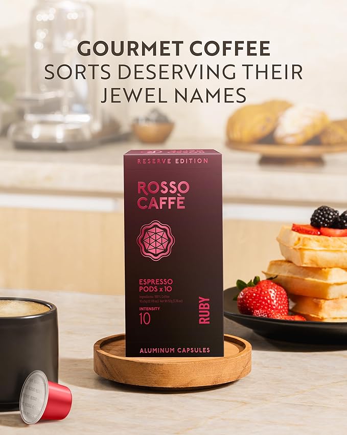ROSSO CAFF횊 Espresso Coffee Pods for Nespresso Original Machines - 80 Capsules Dark Roast Intense Pack, 4 Strong and Robust Flavors - Made in Italy