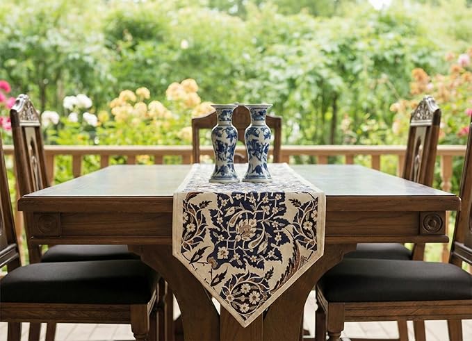 Jacquard Woven Floral Table Runner 18x55 inches ??Rustic Gobelin Tapestry Dining Table Decor, Durable Cotton & Polyester Blend Fabric, Vintage Farmhouse Style, Machine Washable Easy Care (Pattern 3)