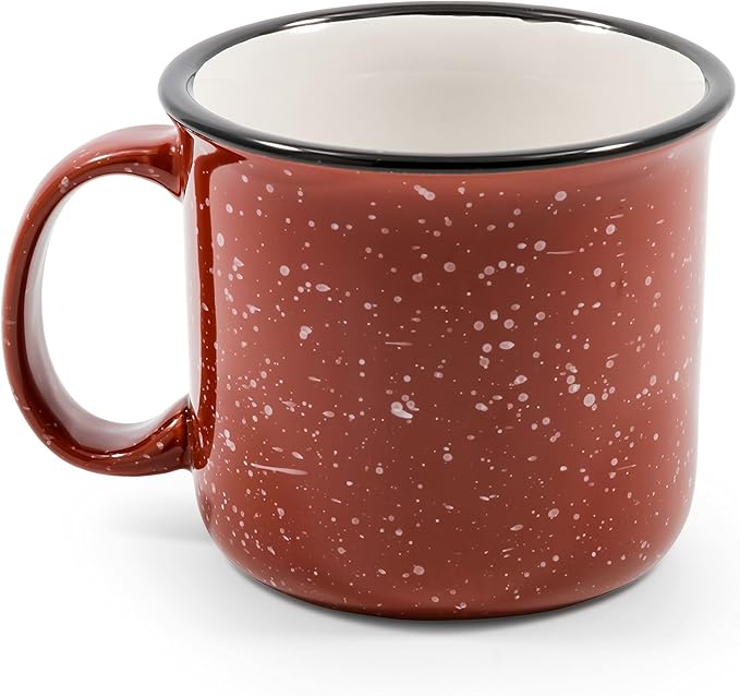 Camco Life is Better at the Campsite Ceramic Mug | Microwave and Dishwasher Safe | Speckled Red Background with White Life is Better at the Campsite Design | 14oz. (53235) (Pack of 2)
