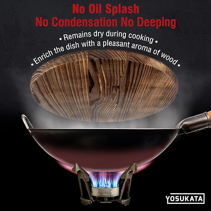 YOSUKATA Carbon Steel Wok Pan 14??+ 17?쇺?Wok Spatula and Ladle + Premium Wok Cover 14 inch Pan Lid