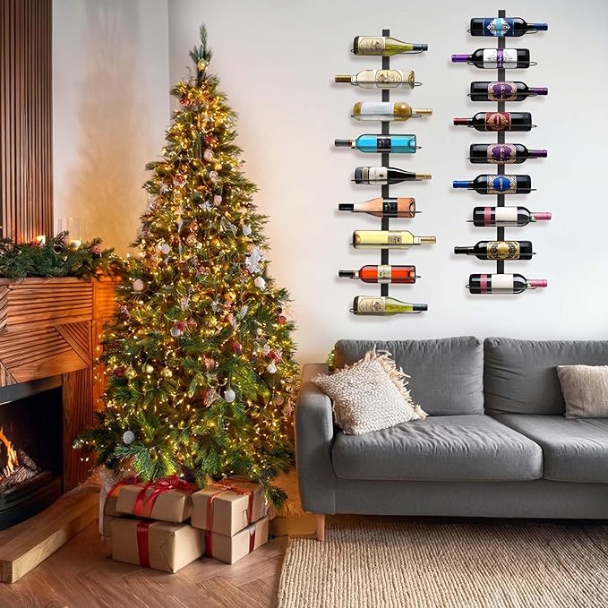 Wall Mounted Wine Rack: 9 Bottle Metal Wine Holder - Wall Wine Storage Organizer Shelf