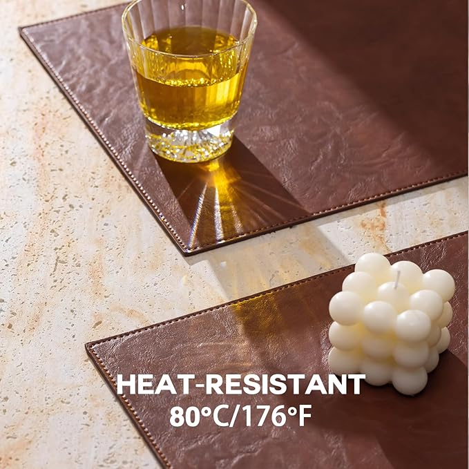 Baroyal Faux Leather Placemats Set of 4 Vinyl Washable Wipeable Table Mats for Kitchen Dining Table Heat Resistant Waterproof Indoor/Outdoor Placemats Non-Slip Easy Clean Place Mats (Reddish Brown)