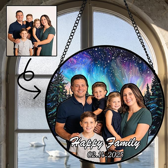 Personalized Grandma Stained Glass Window Hanging - Custom Photo Gifts Memorial Ornaments Sun Catcher, Mother's Day Christmas Birthday Gift for Nana Grandparents Mom Mother in Law Women Lovers Dad
