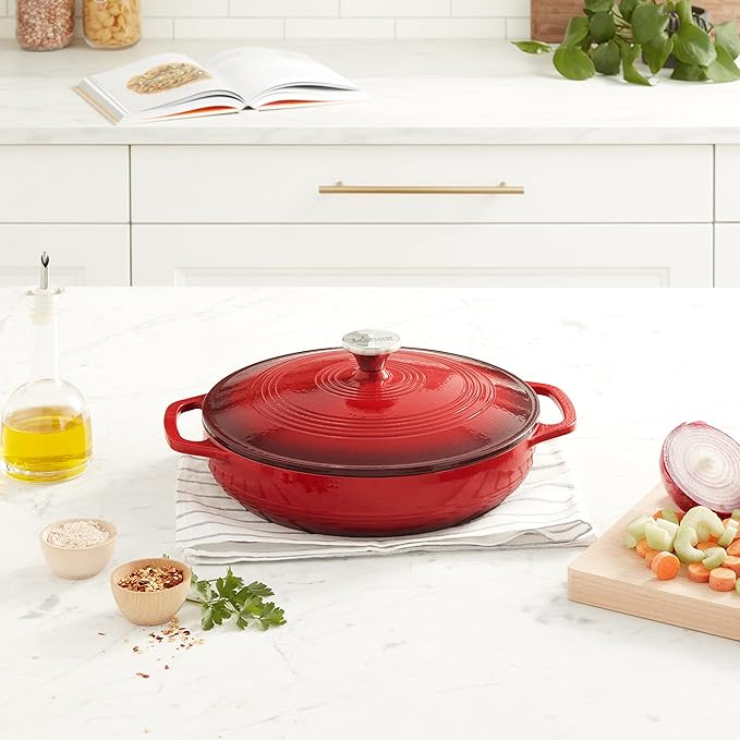 Lodge 3.6 Quart Enameled Cast Iron Oval Casserole With Lid??Dual Handles ??Oven Safe up to 500째 F or on Stovetop - Use to Marinate, Cook, Bake, Refrigerate and Serve ??Island Spice Red