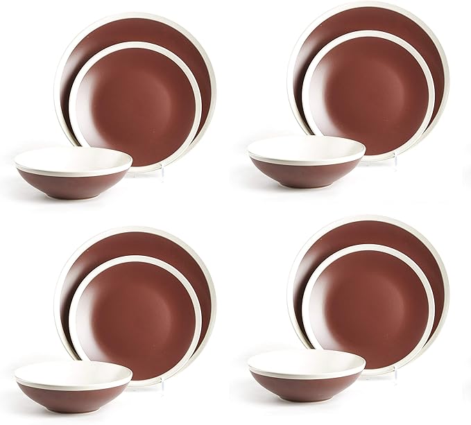 Rock Ridge Speckled Stoneware Dinnerware Set (12pc Set, Brown and Ivory)