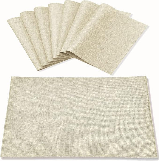 Rinpon Cloth Placemats Set of 8, Linen Type Fabric Placemats Machine Washable Heat Resistant Placemats Wrinkle Free Thick Polyester Kitchen Place Mats for Dining Table (Beige)