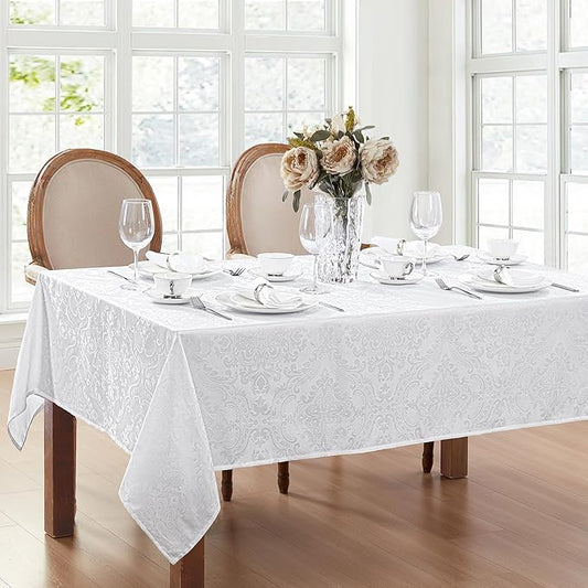 Elrene Home Fashions Caiden Elegance Damask Waterproof, Stain & Wrinkle Resistant Fabric Tablecloth, 52" x 70" Oblong/Rectangle, White