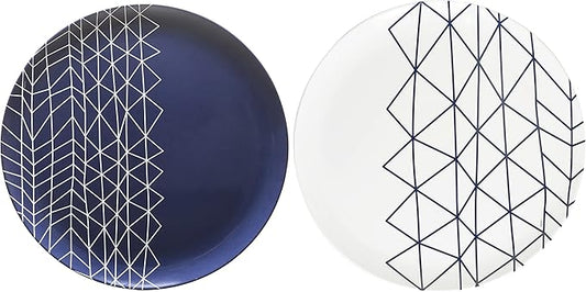 bzyoo 100% Melamine 14 inch Round Platter Dishwasher Safe Food Serving Tray for Casual dining Indoor and Outdoor Dining Party Cocktails (Spidy French Navy)
