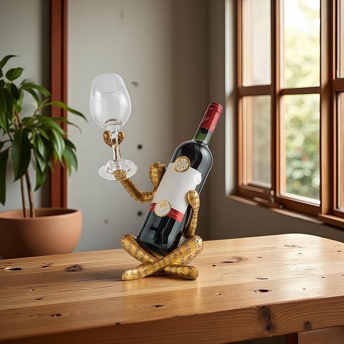 XINXUAN Abstract Wine Bottle Holder Home Decor, Resin Hollow-Out Design Decorative Wine Rack (Letter - Gold)