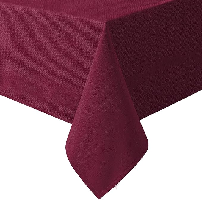 H.VERSAILTEX Linen Textured Table Cloths 54 x 70 Inch Premium Solid Tablecloth Spill-Proof Waterproof Table Cover for Dining Buffet Feature Extra Soft and Thick Fabric Wrinkle Free, Christmas Red