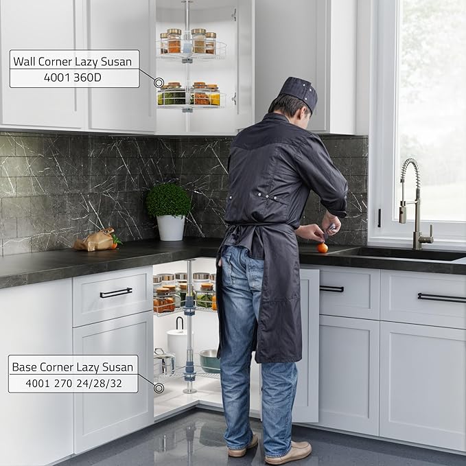 Dowell Base Cabinet Kidney Shape Dia.28 270째 Lazy Susan, 2 Shelves, Kitchen Base Corner Cabinet Organizer (Chrome 4001 270 28)