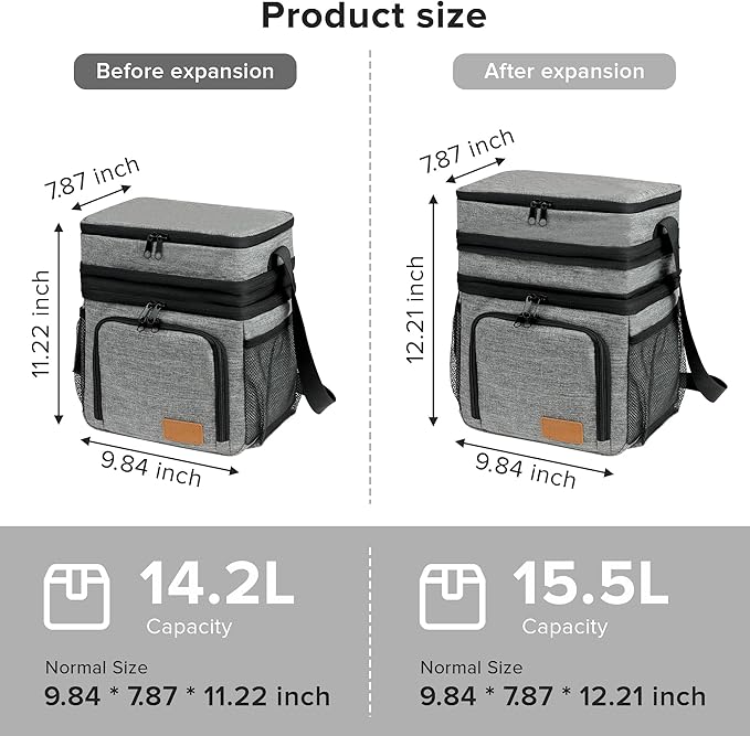ZRSUN Insulated Lunch Bag for Women Men, Reusable 3 Layers Lunch Box Women, Expandable Reusable Water-resistant Lunch Box for Work Travel Office Picnic Hiking