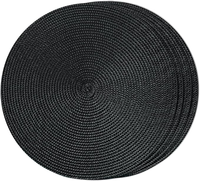 FunWheat Round Braided Placemats Set of 4 Place Mats for Dining Tables Woven Washable Non-Slip Table mats Small 13 inch(S Black, 4pcs)