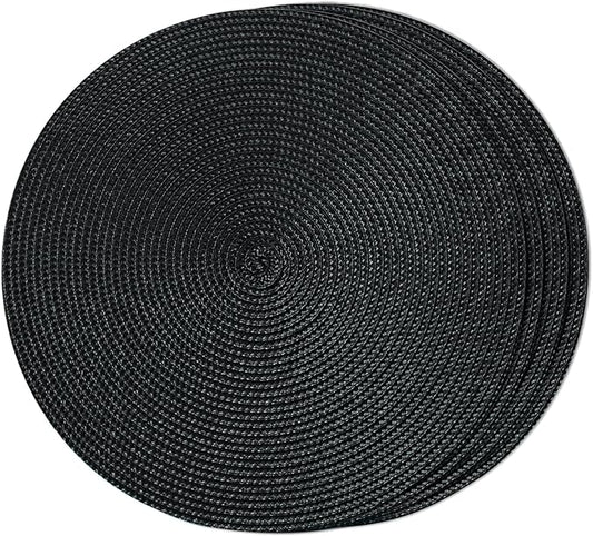FunWheat Round Braided Placemats Set of 4 Place Mats for Dining Tables Woven Washable Non-Slip Table mats Small 13 inch(S Black, 4pcs)