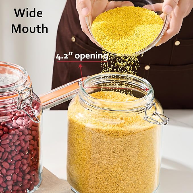 1 Gallon Glass Storage Jar with Lid, Wide Mouth Glass Canister for Storing Food in Pantry and Fermenting, Set of 2