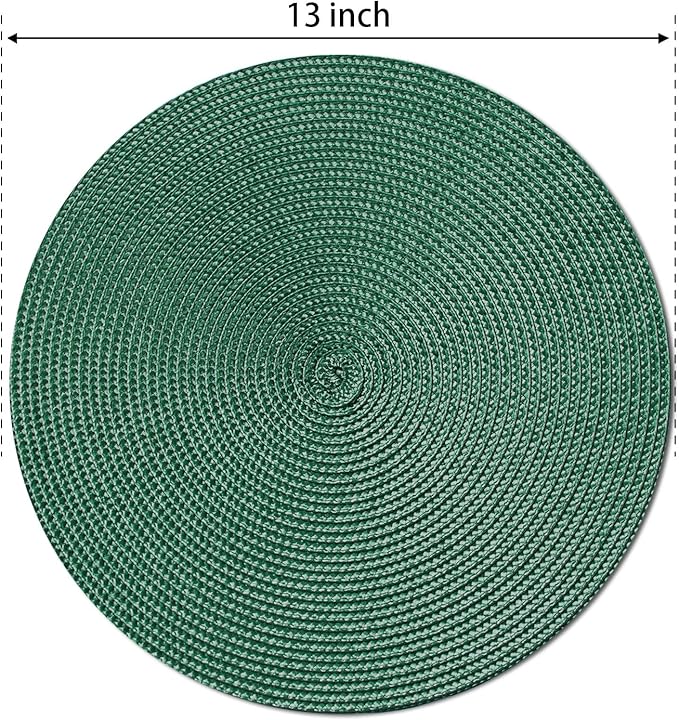 FunWheat Round Braided Placemats Set of 4 Place Mats for Dining Tables Woven Washable Non-Slip Table mats Small 13 inch(S Green, 4pcs)