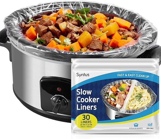 Syntus Crock Pot Liners, 30 Count 14" x 22" Extra Large Size Slow Cooker Liners Fits 6-10 Quart Pots, Disposable Cooking Bags Suitable for Oval & Round & Retangular Crock Pot