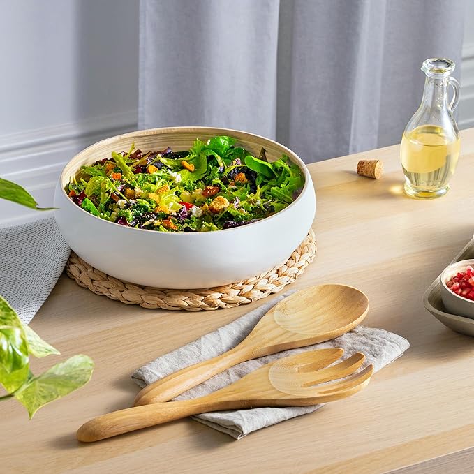 Dehaus짰 Large Premium Bamboo Salad Tongs - Eco Friendly Wooden Serving Spoons - Salad Serving Utensils - Salad Tosser Forks - Giant Wood Salad Servers - 12 inch Salad Hands