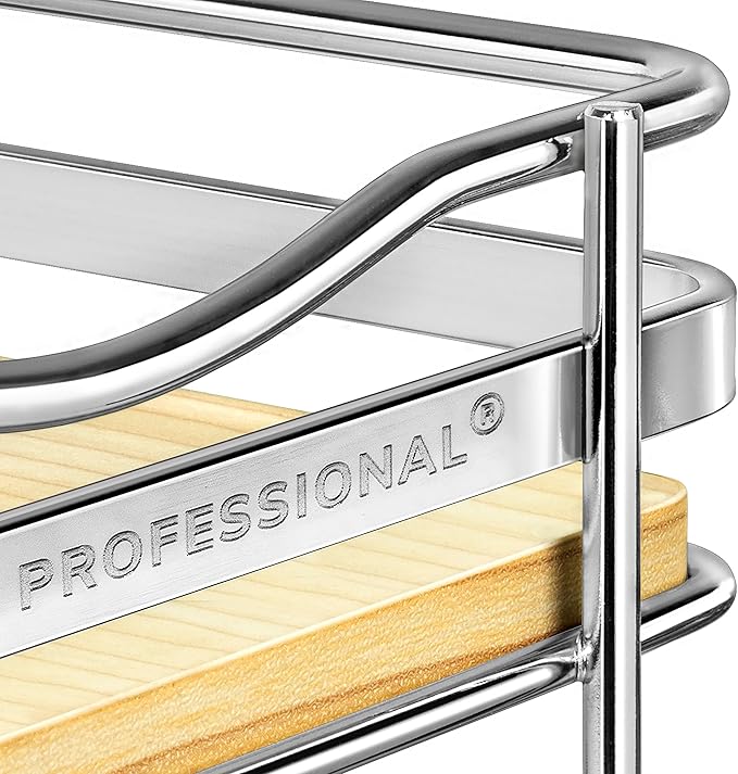 LYNK PROFESSIONAL짰 횋lite??Pull Out Spice Rack Organizer for Inside Kitchen Cabinets - 10-3/8 inch Wide - Slide Out Drawer ??Wood/Chrome Sliding Spice Cabinet Organization Shelf Racks - 2 Tier