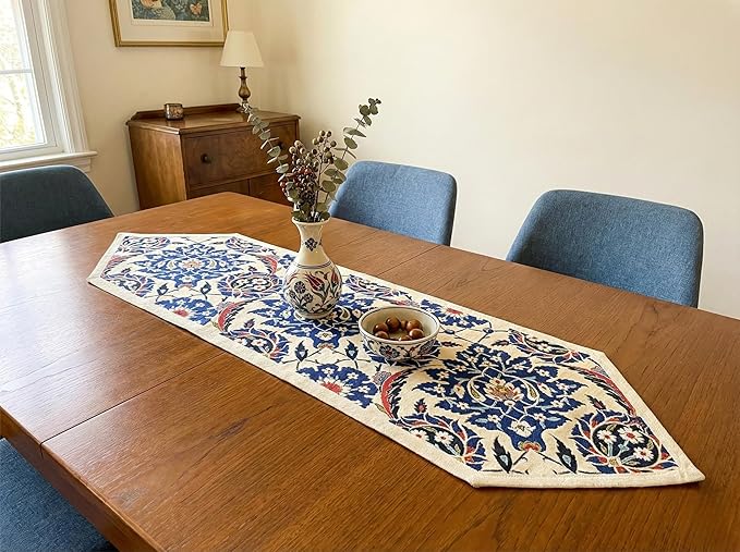 Jacquard Woven Floral Table Runner 18x55 inches ??Rustic Gobelin Tapestry Dining Table Decor, Durable Cotton & Polyester Blend Fabric, Vintage Farmhouse Style, Machine Washable Easy Care (Pattern 3)