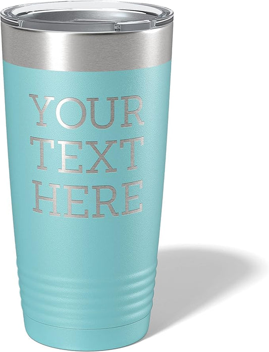 Personalized 20oz (17 Colors) Powder Coated Insulated Stainless Steel Tumbler with Lid, Custom Etched, Customized Text Message Name, Engraved Gift Idea Women Men Him Her, Your Text Here (Teal)