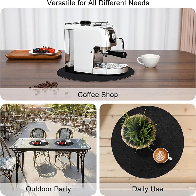 Myir JUN Round Placemats, Dual Sided Faux Leather Place Mats Set of 6 Indoor/Outdoor Non-Slip Washable Table Mats (Cream-White Black, Set of 6)