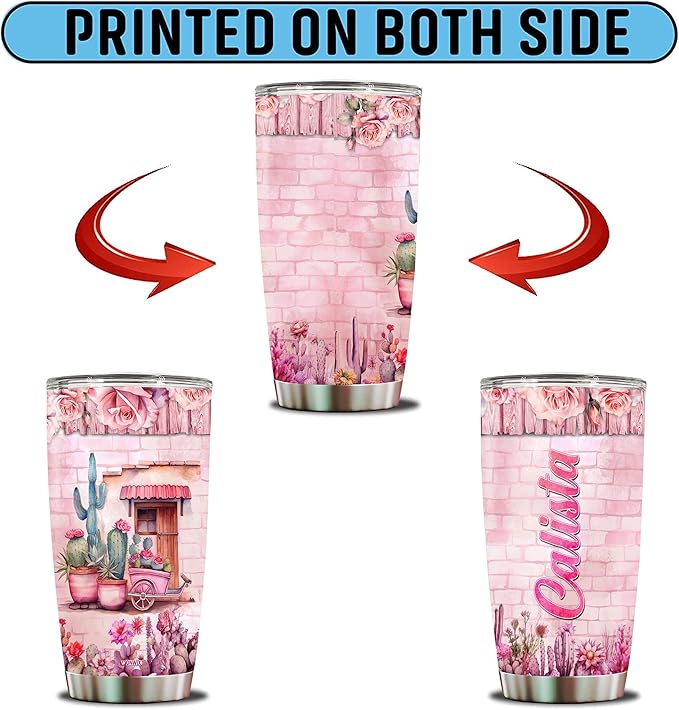 WONWIX Personalized Cactus Gifts for Women, Insulated Stainless Steel Coffee Mug Tumbler 20oz Travel Cup Water Bottle for Girls Wife Daughter, Christmas, Birthday, Mother's Day, Valentine Gift