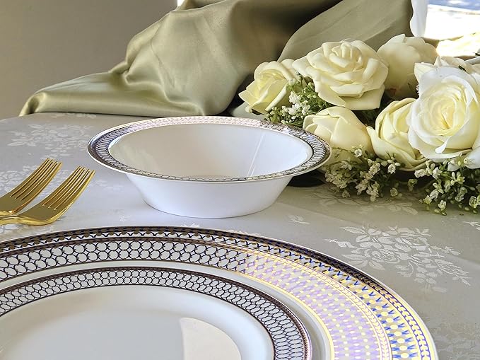 " OCCASIONS " 40 Piece Chargers pack Wedding Party 12'' Disposable Plastic Charger Plates/Chargers (Odissey Blue & Gold)