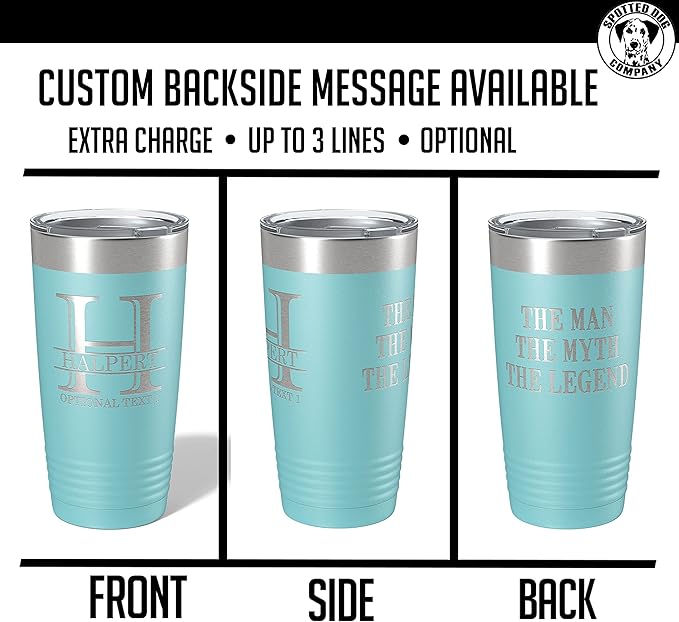 Personalized 20oz (17 Colors) Powder Coated Insulated Stainless Steel Tumbler with Lid, Custom Etched, Customized Engraved Gift Idea for Women Men Her Him, Halpert Monogram Initial Name (Teal)