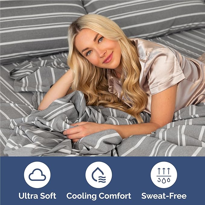 Twin XL 4 Piece Sheet Set - Cooling and Breathable Bed Sheets - Hotel Luxury Bed Sheets for Women, Men, Kids and Teens - Deep Pockets - Easy Fit - Soft and Wrinkle Free - Twin XL Grey Stripes Sheets