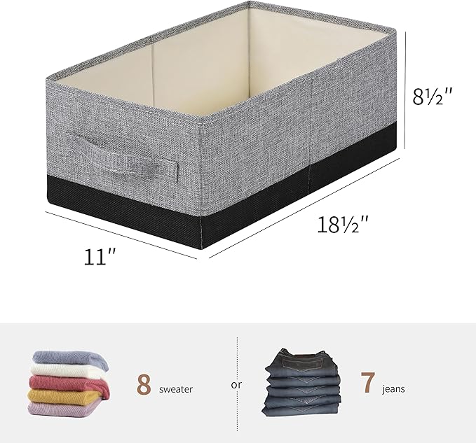 Linen Folding Storage Bins, 3 Pack Large Storage Baskets, Washable, Clothing Storage Bins with Handle, Closet Organizer for Storage Sweater,Sheets (gray black, 18쩍"x11"x8쩍")