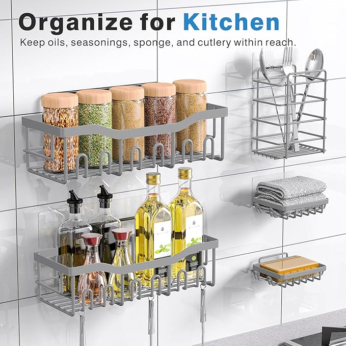 EUDELE 5-Pack Rustproof Stainless Steel Shower Caddy ??No Drill Adhesive Bathroom Organizer with Large Capacity, Spacious Shower Shelves for Inside Shower, Kitchen & Home Decor Storage-XL Size