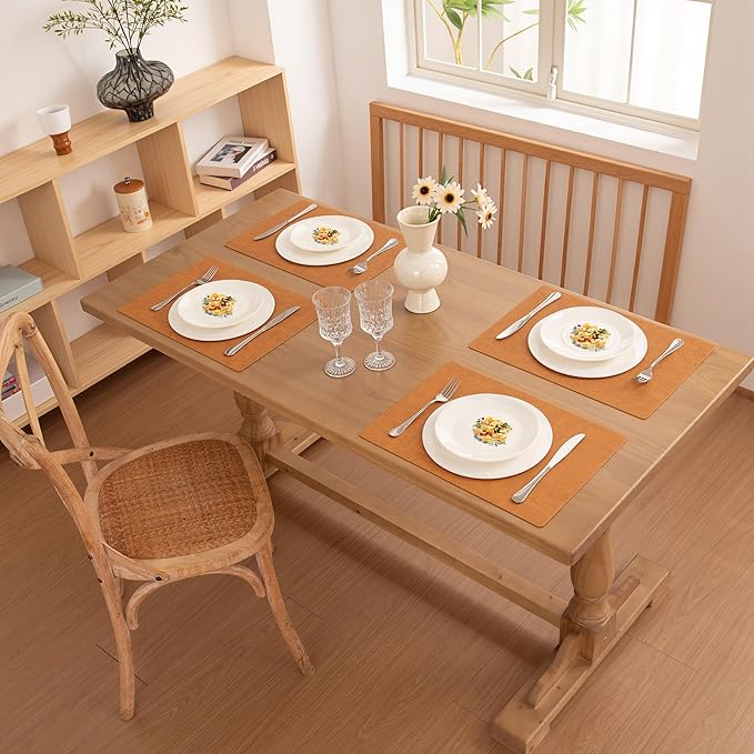 FROMHEART Faux Leather Placemats Set of 6?밯aterproof,Heat/Oil Stain-Resistant PU Table Mat?밨eversible,Non-Slip,Easy to Clean Place Mats for Kitchen,Dining,Indoor/Outdoor,(Orange-Grey,11.8" x 17")