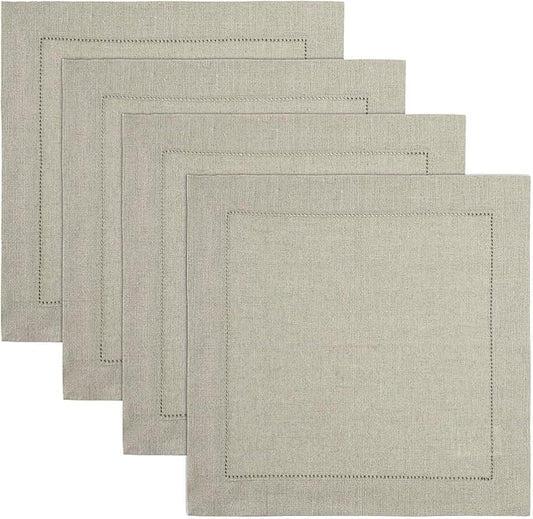 Solino Home Linen Square Placemats Set of 4-100% Pure Linen Natural Cloth Placemats 14 x 14 Inch - Classic Hemstitch, Machine Washable Place Mats for Spring, Easter