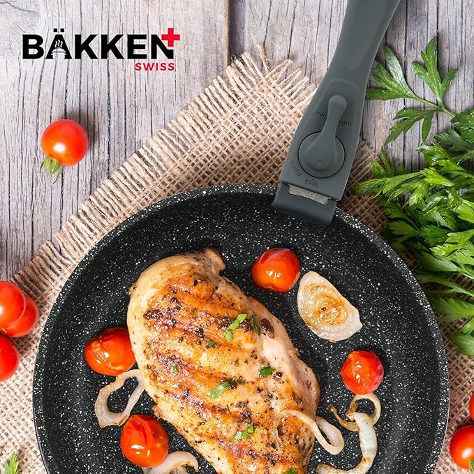 Kitchen Cookware Set - Nonstick Granite Coating, Pots and Pans with Handles and Tempered Glass Lids, PFOA, PFOS, PTFE Free, Ceramic Max Temperature (Up To 500째 F), Set of 15 - Dark Gray