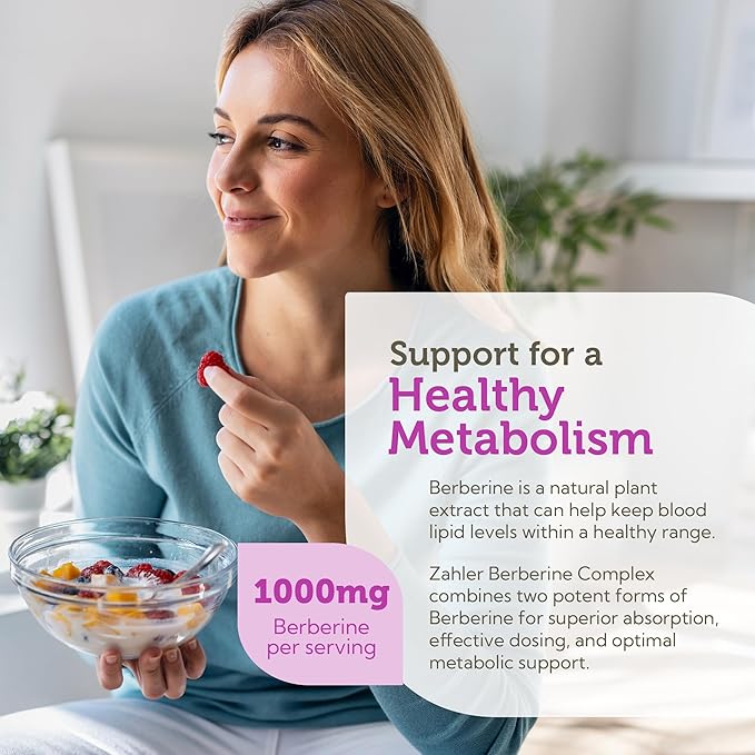 Zahler Berberine with Clinically Evaluated Berbevis, Metabolism and Glucos Support Formula, 60 Capsules.