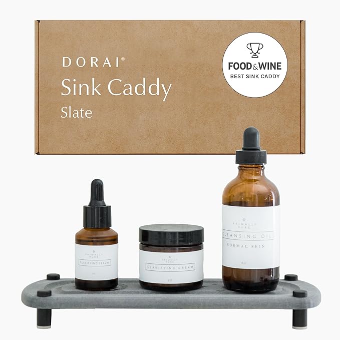 Dorai Home Sink Caddy ??Water-Absorbing Stone Tray for Sink, Stainless Steel Feet, Fast-Drying, Slate