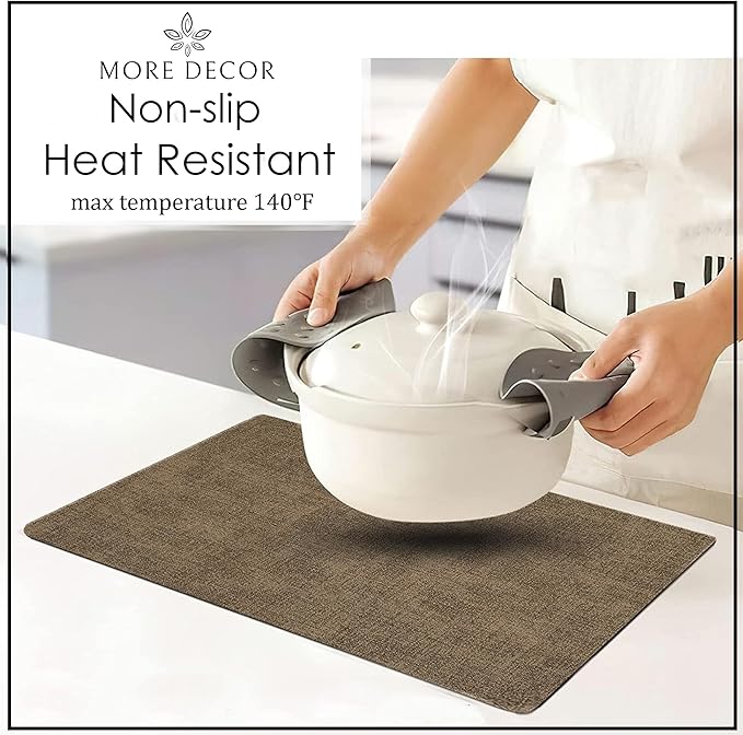 More D챕cor Faux Leather Placemats Set of 6 for Dining Table ??Waterproof, Wipeable, Washable, Stain & Heat Resistant, Non-Slip Table Mats ??12 X 17 Inch, Brown