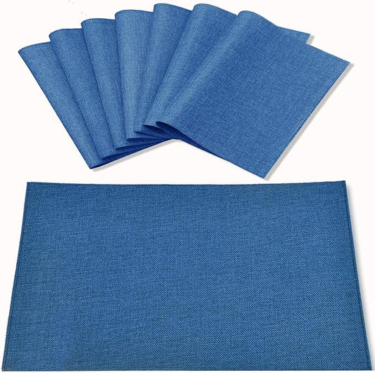 Rinpon Cloth Navy Blue Placemats Set of 8, Linen Type Fabric Placemats Machine Washable Heat Resistant Placemats Polyester Place Mats for Halloween, Thanksgiving and Christmas Dining Table (Navy Blue)