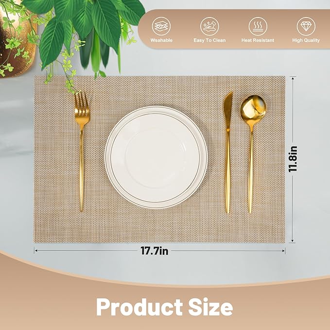 flohar Placemats Set of 12竊똍on-Slip PVC Weave Table Mats Easy to Clean竊똇eat Resistant Place Mats for Kitchen Dining Table Decoration Indoor Outdoor竊똁eige