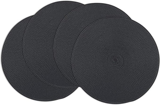 Winknowl Round Braided Placemats Set of 4 Washable Woven Heat Resistant Table Mats for Kitchen Dining Tables 15 inch Round Place Mats (Black,4pcs)