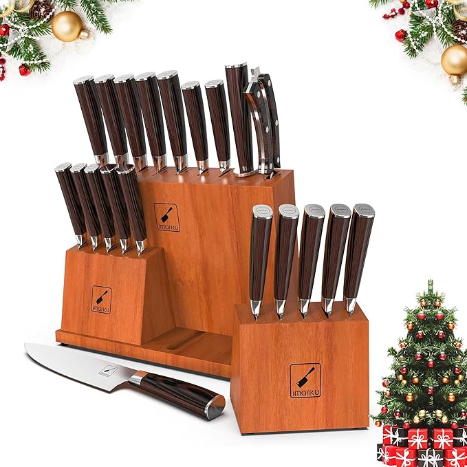imarku Knife Set, 20-Pieces Premium Kitchen Knife, Japanese High Carbon Steel Knife Set with Block and 2 Pull-away Steak Knife Block Set, Best Gifts