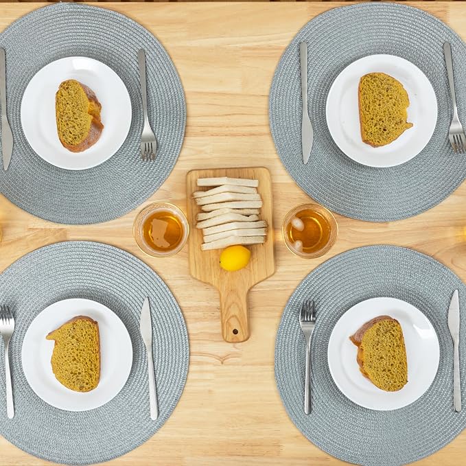 Winknowl Round Braided Placemats Set of 8 Washable Woven Heat Resistant Table Mats for Kitchen Dining Tables 15 inch Round Place Mats (Light Gray,8pcs)
