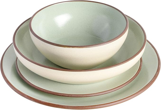 Gibson Elite Contempo Classic 16-Piece Double Bowl Dinnerware Set, Service for 4 ??Mint Stoneware Plates and Bowls