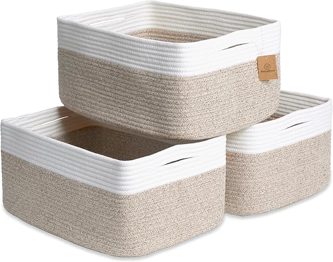 NaturalCozy Storage Baskets 16.8?쓝13?쓝7.6??Cotton Rope Woven Baskets for Organizing 3-Pack | Toy Storage Bins | Basket for Shelves, Laundry, Blanket, Clothes, Closet, Kitchen, Bathroom, Gifts