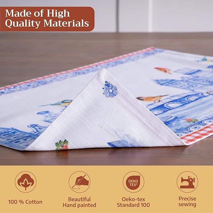 Maison d' Hermine Placemats Set of 2 100% Cotton Washable Cloth Place Mats, Reusable Table Mats for Kitchen Dining Decoration, Party, Wedding, Restaurant Spring/Summer (Amsterdam Canals, 13" x 19")